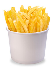French fries isolate on white background With clipping path.French fries in paper bucket isolated on white background.