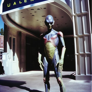 Alien realistic parody costume in the street