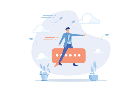 Effective communication for business leader, sending message, announcement or dialog for success, meeting talk or communicate idea concept, flat vector modern illustration