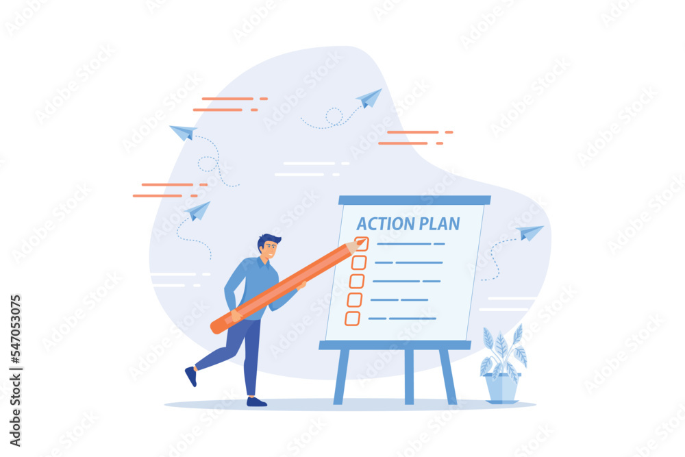 Poster action plan step by step checklist to progress and finish project, procedure or action steps to deve
