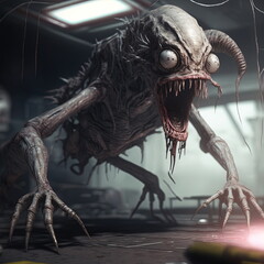 realistic skin Alien monster screaming in a cinematic dramatic lighting 3D illustration