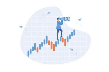 Obraz premium Investment forecast or prediction, vision to see investing opportunity, future profit from stock and crypto trading concept, flat vector modern illustration
