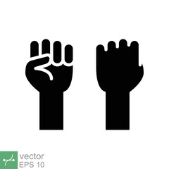 Fist raised up icon. Simple solid style. Strong arm, hand power, unity, revolution, protest, freedom concept. Glyph vector illustration isolated on white background. EPS 10.