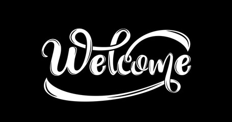 Welcome text animation hand-drawn in white ink drops on the black background alpha channel. This animated suitable to start your vlog video so that everyone enjoys it