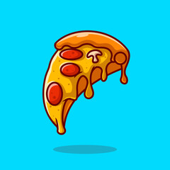 Slice Of Pizza With Mushroom Cartoon Vector Icon 
Illustration. Food Object Icon Concept Isolated Premium 
Vector. Flat Cartoon Style