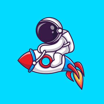 Astronaut Riding Rocket Cartoon Vector Icon Illustration. 
Science Technology Icon Concept Isolated Premium Vector. 
Flat Cartoon Style