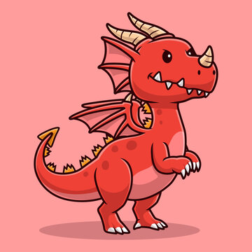 Cute Dragon Cartoon Vector Icon Illustration. Animal Nature 
Icon Concept Isolated Premium Vector. Flat Cartoon Style