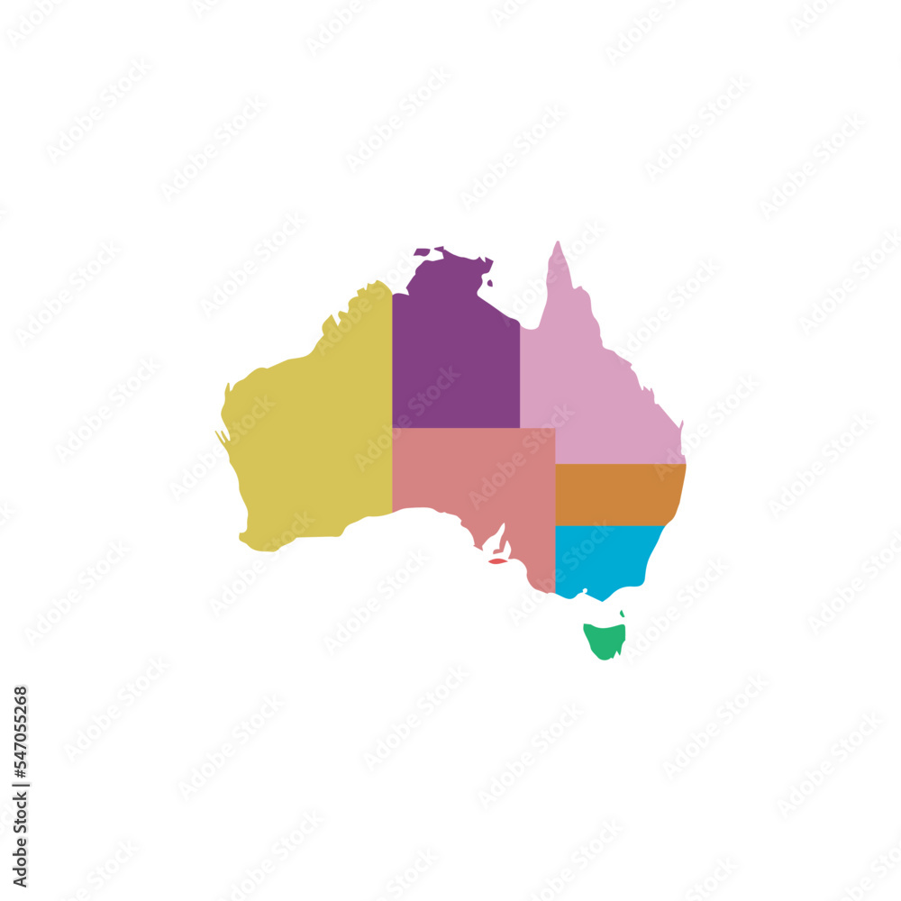 Poster Outline of the Australian map filled with colors isolated on a white background