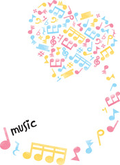 音符で作ったハートモチーフの背景_縦②カラフル