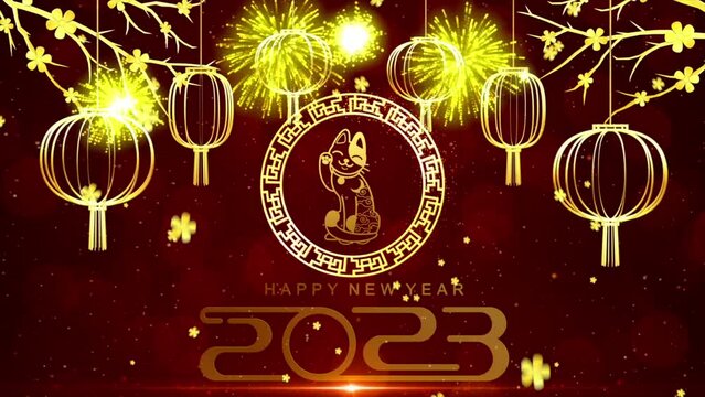 Happy new year 2023 year of the cat, Background, Lantern Ornament Vector Design.	