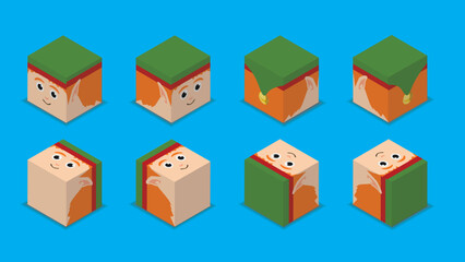 Animal Dice 3D Christmas Characters Elf Cartoon Vector