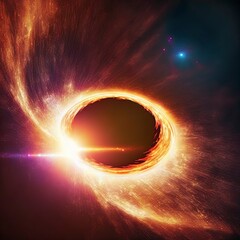 black hole and a disk of glowing plasma. Supermassive singularity in outer space