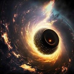 black hole and a disk of glowing plasma. Supermassive singularity in outer space