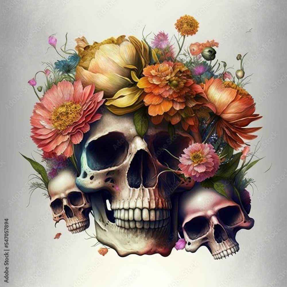 Wall mural skulls and flowers