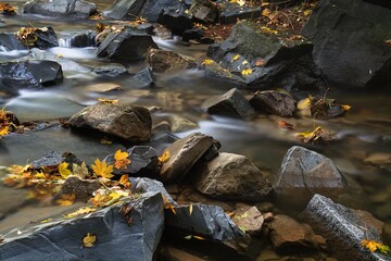 Rapids on the river in autumn. Juhyn. Moravia. Czechia.
