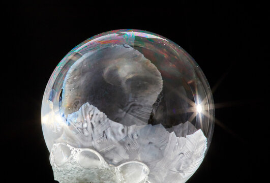 Fun In Winter While Blowing Soap Bubbles Which Form Crystals Inside And Then Pop On A Very Cold Day Outside