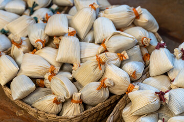 Mexican tamales filed corn dough, Spicy food or candy in Mexico