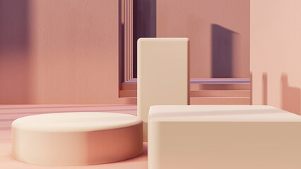 podium, product stand. mock up on a pink background texture background Ideal backdrop for product presentations