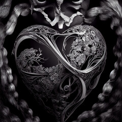 silver heart on black