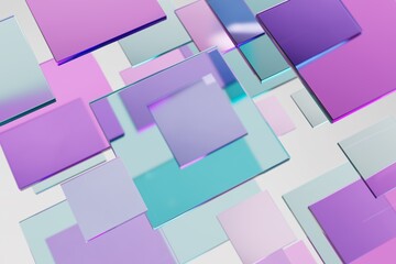 Colored abstract transparent purple elements 3d render close-up.