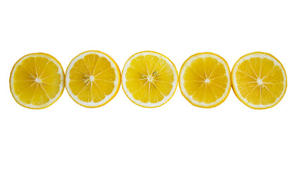 slices of lemon lie in a row isolated on white background