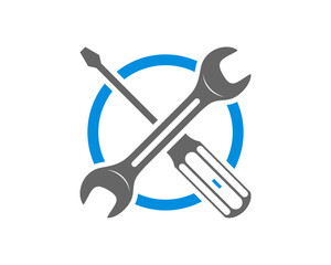 Circle with wrench and screwdriver