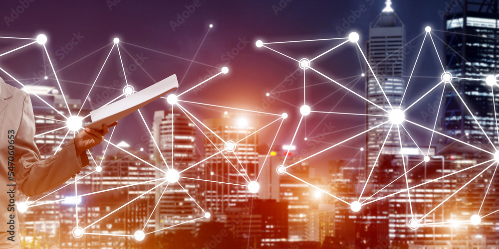 Poster concept of modern business networking that connect and cooperate people
