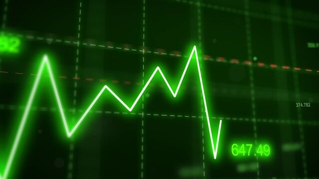 Stock markets uptrend dynamic chart on dynamic green background. Concept of financial stagnation, recession, crisis, business crash and economic collapse. upward trend 3d rendering