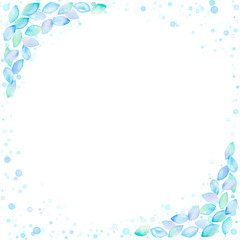 Fototapeta na wymiar 青い宝石の涼しげなフレーム。水滴がはじけ飛ぶ背景素材。