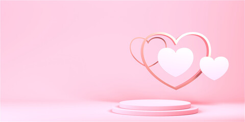 Minimal heart shapes background mock up podium