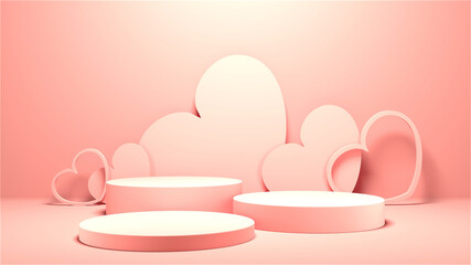 Minimal heart shapes background mock up podium