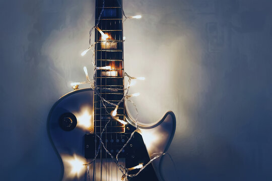 Electric guitar with lighted garland