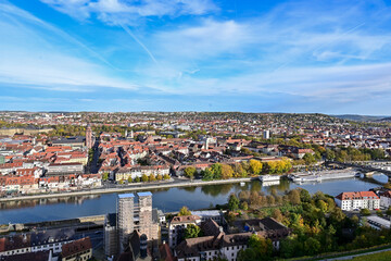 Panorama über Würzburg von der Festung Marienberg, Unterfranken, Bayern, Deutschland