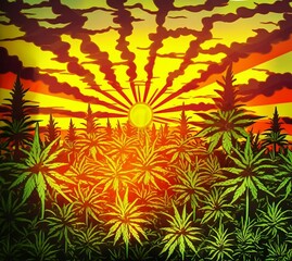 Abstract Marijuana Field at Sunrise | Created using Midjourney and Photoshop