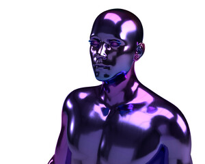 3D model. Male torso of purple chameleon color on a white background.