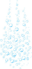 Fototapeta premium Underwater bubbles of fizzing soda. Streams of air. Dissolving tablet. Realistic oxygen pop in effervescent drink. Blue sparkles.