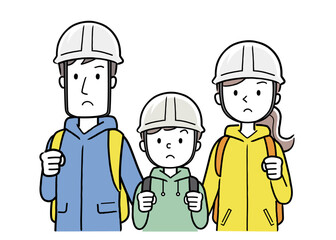 ベクターイラスト素材：災害時に避難する家族の服装
