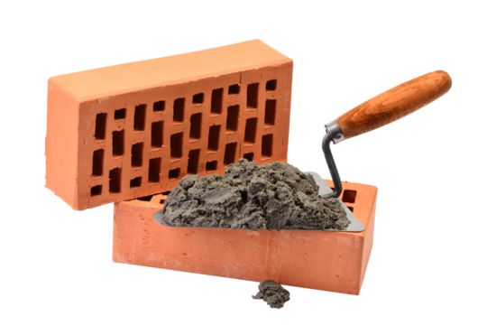 Trowel and bricks isolated