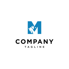 M Letter cleaning broom Vector logo icon vector Template