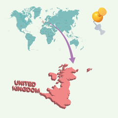 3D World map. United Kingdom on Earth