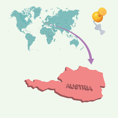 3D World map. Austria on Earth