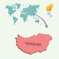 3D World map. Hungary on Earth