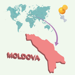 3D World map. Moldova on Earth