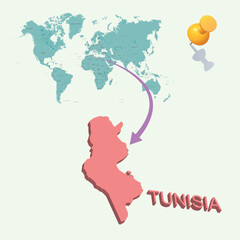 3D World map. Tunisia on Earth