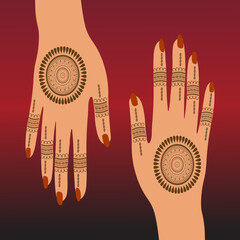 Henna mehndi hands vector illustration, hand drawn henna vector design, mandala henna round mehndi