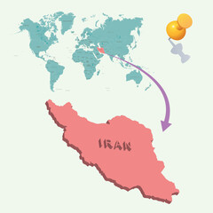 3D World map. Iran on Earth