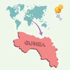 3D World map. Guinea on Earth