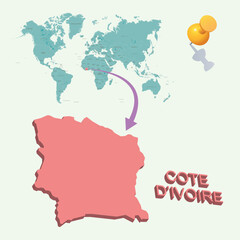 3D World map. Cote D'ivoire on Earth