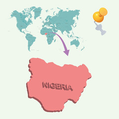3D World map. Nigeria on Earth
