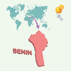 3D World map. Benin on Earth